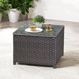 ovios Outdoor Side Table with Tempered Glass Top, Patio Wicker Coffee Table - Photo 3