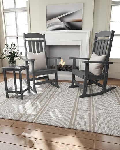 Outdoor Rocking Chairs Set of 4, Oversized High Back Patio Rocking Chairs, All Weather Porch Rocking Chairs for Outside. Dark Grey