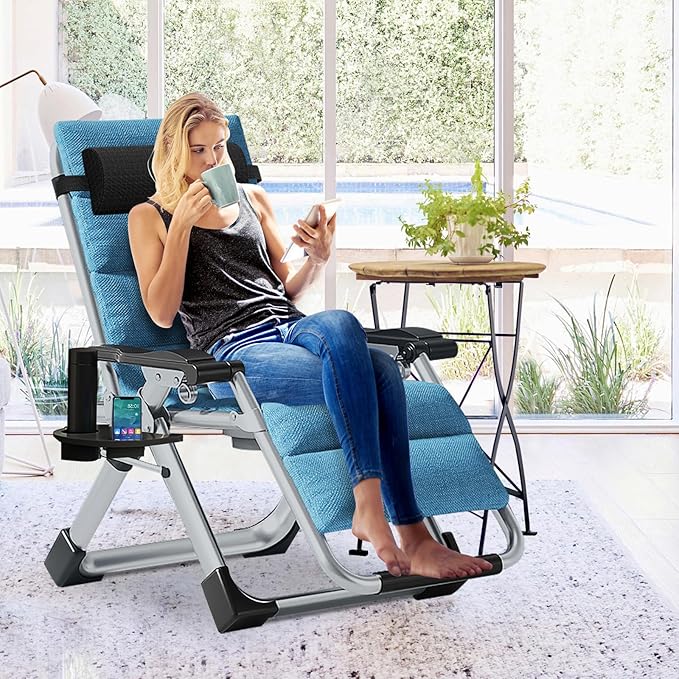 Slsy Zero Gravity Chair, Reclining Lounge Chair with Removable Cushion & Tray for Indoor and Outdoor, Patio Recliner Folding Reclining Chair