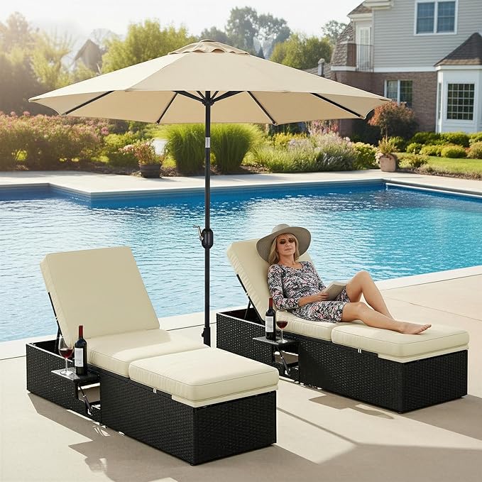 Yaheetech Outdoor PE Wicker Chaise Lounge Chair - Photo 2