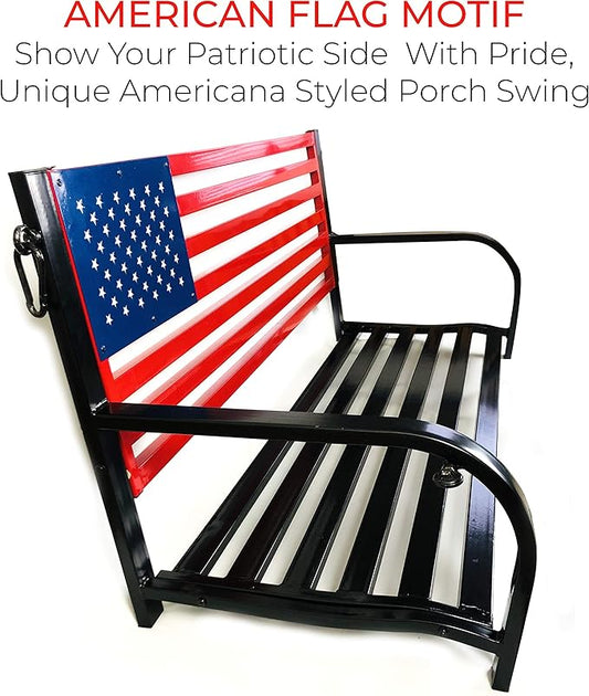 Backyard Expressions Patio · Home · Garden 908353-NM Outdoor Porch Metal American Flag Patio Swing-Red, White and Blue-Backyard Expressions