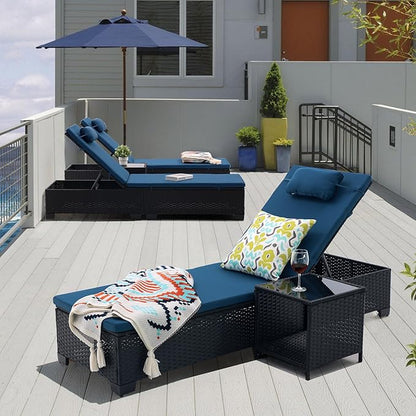 Patio Chaise Lounge Outdoor Lounge Chair Chaise Lounger Patio Reclining Chair with Angle Adjustment by PE Rattan Aluminum Alloy for Courtyards Poolside Garden Beaches Clearance (Slate Blue)