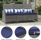 SUNSITT Outdoor Furniture 3 Seats Patio Couch, Outdoor Wicker Sofa, Grey PE Wicker with Blue Cushions & Lumbar Pillows - Photo 7