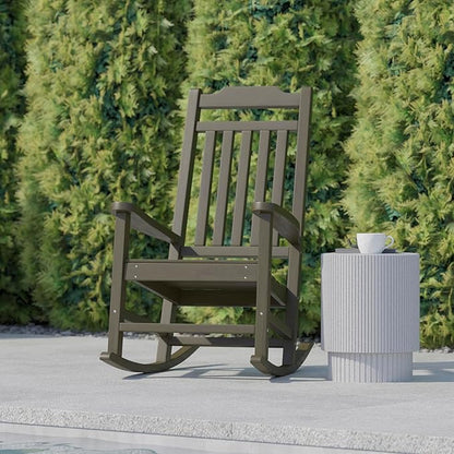 Flash Furniture Winston All-Weather Poly Resin Rocking Chair in Mahogany