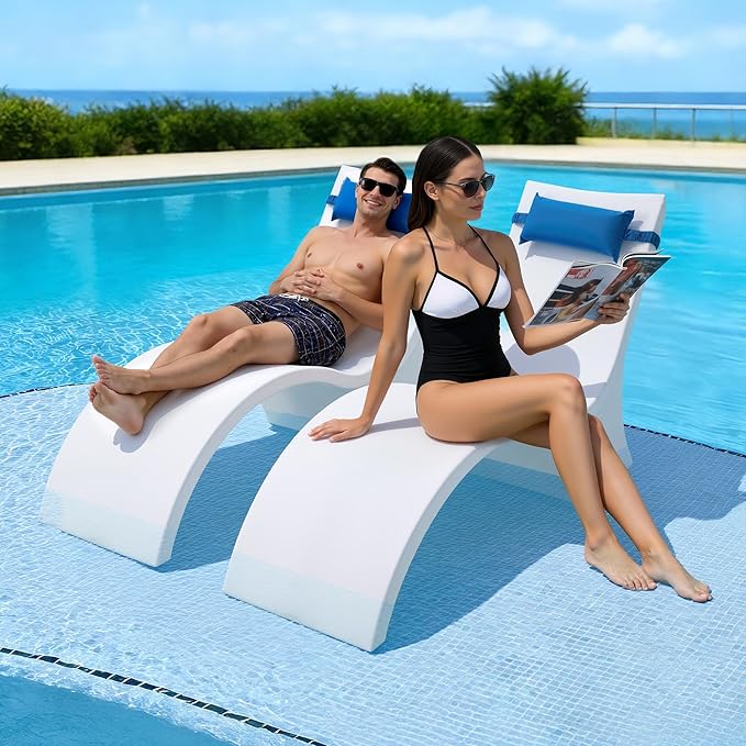 VEVOR Pool Lounge Chairs, Set of 2 Chaise Lounger with Headrest - Photo 2