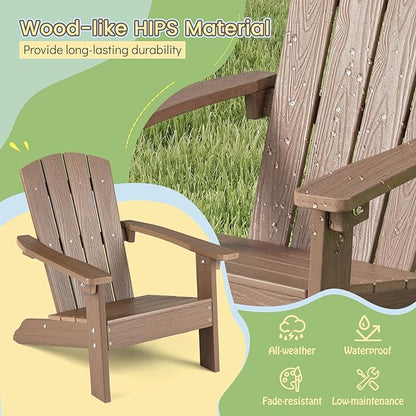 Giantex Kids Adirondack Chair, All-Weather HIPS Children's Outdoor Chair w/Ergonomic Design, Toddler Lawn Chairs for Age 3-8, Kids Beach Chair for Garden Patio Backyard (2,Taupe)