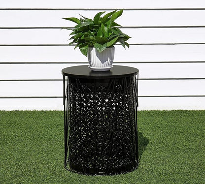 HFHOME Set of 3 Heavy-Duty Round End Table, Side Table, Coffee Table for Indoor Multifunctional Use, Outdoor Decorative Garden Stool Plant Stand-Black