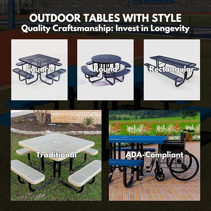 Coated Outdoor Furniture Heavy-Duty Portable ADA-Compliant Outdoor Picnic Table - Photo 4