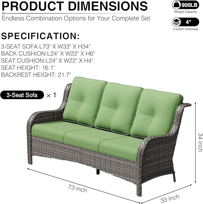 Joyside Outdoor Patio Couch, 3 Seater Outdoor Wicker Sofa with High Back, Deep Seating, Wide Armrest, Thickened Cushions - Photo 2