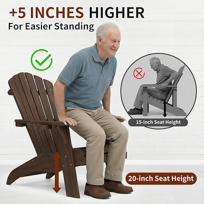 Psilvam Oversized Adirondack Chair, Fade-Resistant & Odor-Free Poly Lumber Fire Pit Chair with Cup Holder, Weatherproof Lawn Chair, Easy 15 Min Install Patio Chair, 350 Lbs Support (1, Light Brown)