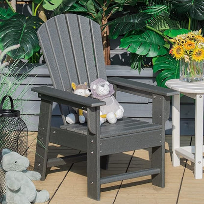 Giantex Adirondack Chair, Kids HDPE Patio Lawn Chair with Ergonomic Backrest for Deck, Porch, Backyard, Poolside, Indoor, Weather Resistance Toddler Outdoor Chair (1, Gray)