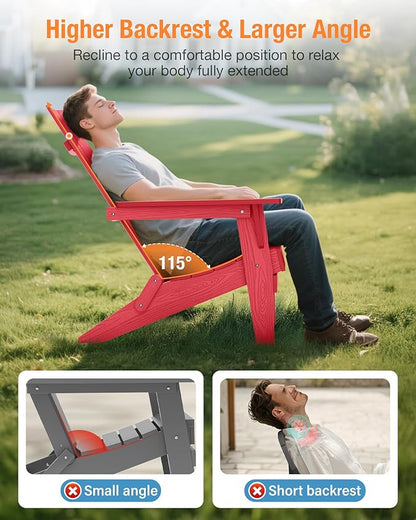YEFU Adirondack Chairs Oversize Folding :400lb Weight Capacity - Plastic Adirondack Chairs - High Back Modern Like Wooden - All-Weather Use for Outdoor/Patio/Fire Pit/Garden/Camping - (Red)