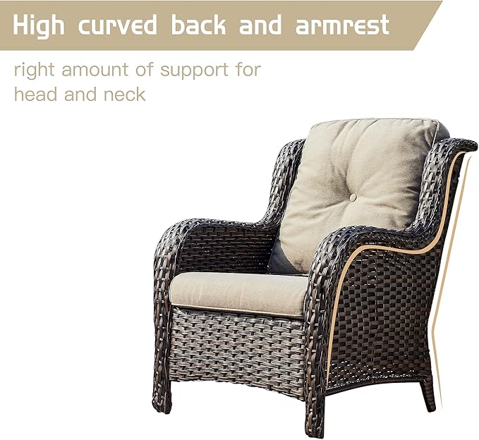 Rilyson Outdoor Wicker Patio Chairs Set of 2: Rattan Dining and Porch Chairs with High Back and Deep Seating - Photo 4