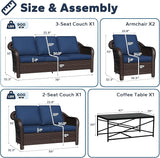 5 Pieces Outdoor Patio Rattan Conversation Furniture Set with Cushions, 78" 3-Seat Wicker Sofa, 55" 2-Seat Couch - Photo 2