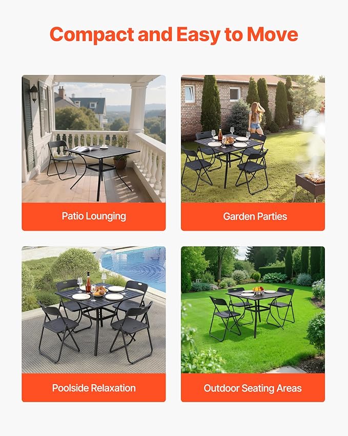 VEVOR Outdoor Patio Dining Table, 37 inch Square Metal Steel Slat Backyard Bistro Tables, with 1.5 in Umbrella Hole - Photo 7