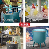 Keter Modern Cool Bar Outdoor Patio Furniture and Hot Tub Side Table with 7.5 Gallon Beer and Wine Cooler, Teal - Photo 7