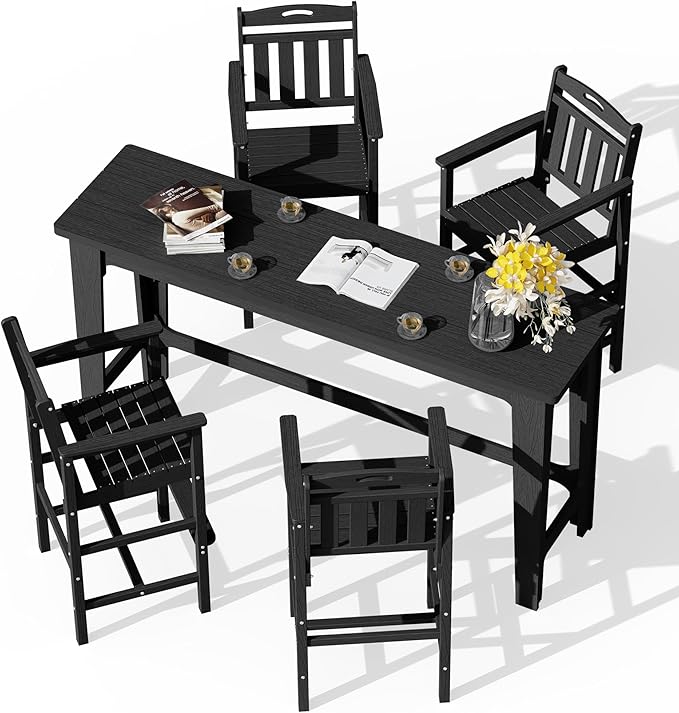 Ciokea Outdoor Bar Height Table Set of 5, 60" Extra Long Rectangle High Top Table and 4 Oversized Adirondack Chairs Set - Photo 1