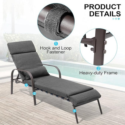 Crestlive Products Chaise Lounge Chair Outdoor with Cushion & Pillow, Adjustable 5 Position Pool Recliner for Outside, Outdoor Lounge Furniture All Weather for Patio, Beach, Yard, Pool (1PC Dark Gray)
