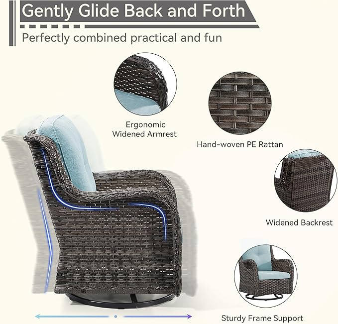 6 Piece Outdoor Wicker Patio Furniture Set, Outdoor Swivel Rocker Patio Chairs Set with Thickened Olefin Cushions - Photo 3