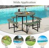 Giantex Picnic Table Bench Set for 4-8 Person, Round 37” Outdoor Dining Table w/Umbrella Hole, HDPE Tabletop - Photo 9