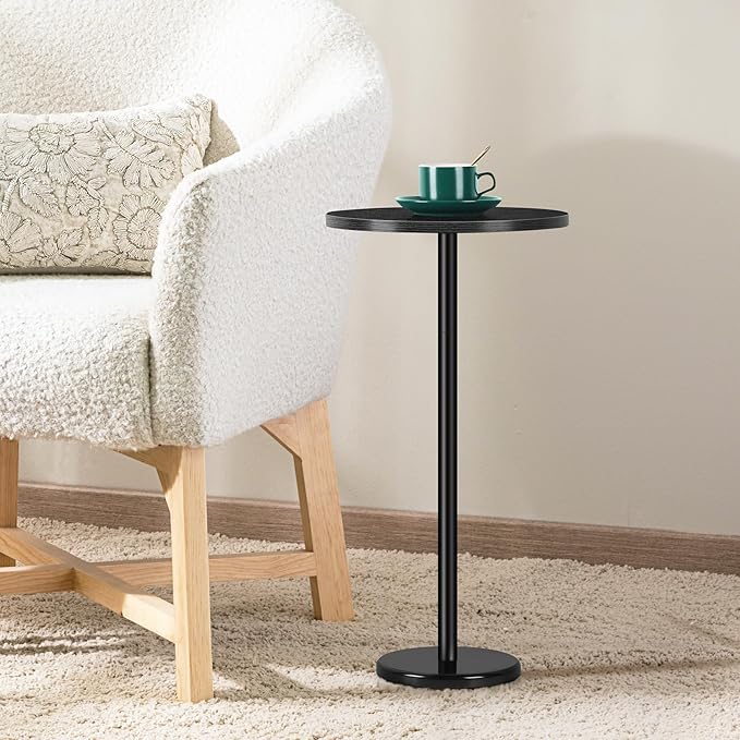Black Drink Table Small Round Pedestal Side Table with Marble Base Modern Cocktail Table for Patio Sofa Couch Chair - Photo 8