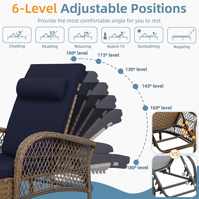 Outdoor Chaise Lounge Chair with Side Table, All Weather PE Rattan Patio Lounge Chair with Cushion - Photo 7