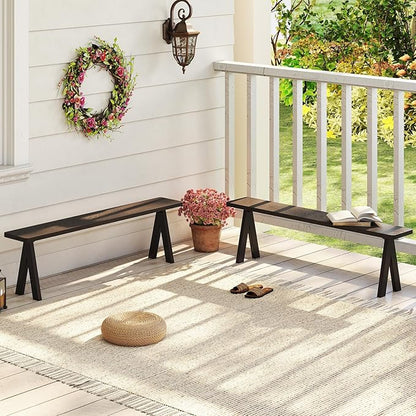 Giantex Outdoor Patio Bench for 4-6 Person, 59" Metal and Wood Dining Bench, 800 LBS Weight Capacity, Weather-Resistant Garden Seat for Porch, Deck or Backyard (2)