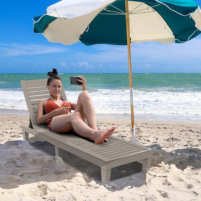 Outdoor Chaise Lounge Chair – 5-Position Adjustable Backrest, Waterproof Resin Wicker Sun Lounger for Pool, Patio - Photo 2