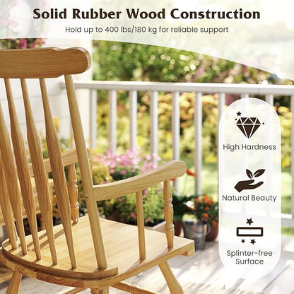 Giantex Outdoor Wood Rocking Chair - Patio Rocking Chair with Solid Rubber Wood Frame, Slat Back, Outside & Indoor Rocker for Garden, Poolside, Balcony, Backyard, Lawn, Front Porch Rocker, Natural