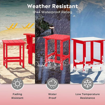 Costaelm Square Outdoor Side Tables, Adirondack Patio Tables for Outside, HDPE Patio End Table Weather Resistant, Balcony Table for Pool, Seaside, Backyard, Porch, Indoor Companion, Red