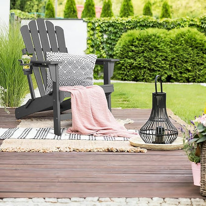 FUNBERRY Folding Adirondack Chairs Set of 2, All Weather HDPE Wood Texture Fire Pit Chairs with Cup Holder for Outdoor