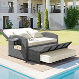 Modern Outdoor Rattan Double Chaise Lounge, 2-Person Reclining Sunbed with 3-Height Adjustable Back - Photo 2