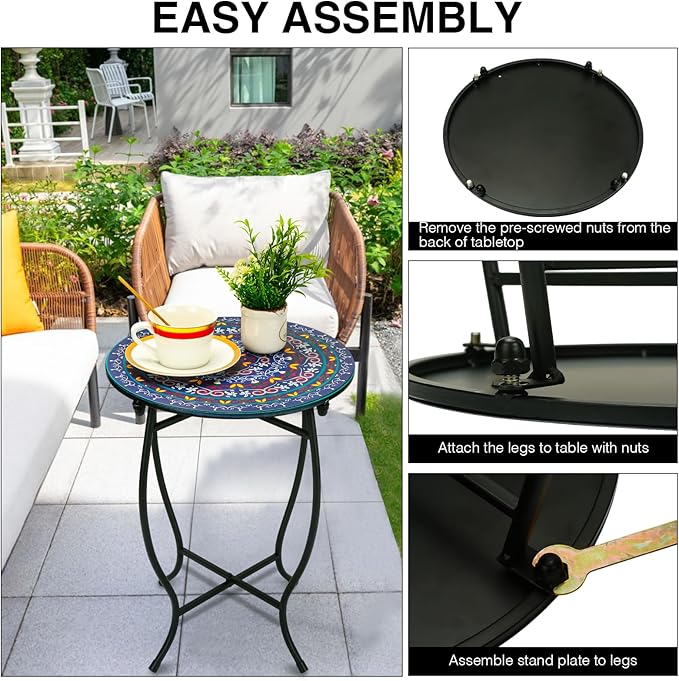 Indoor Outdoor Small Metal Round Side Table, Versatile 14 Inch Round Metal End Table for Patio Balcony Yard Porch Garden - Photo 6
