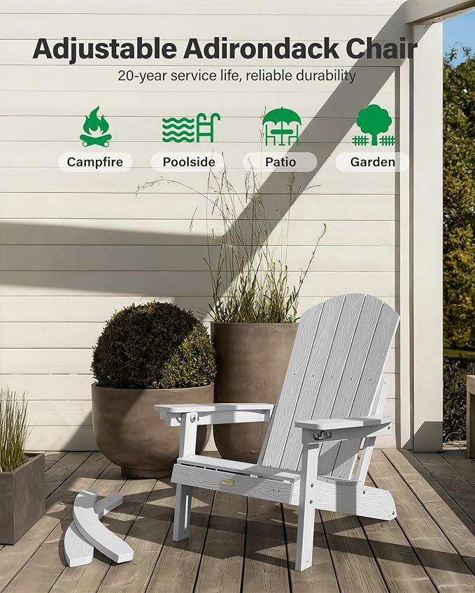YEFU Adirondack Chairs with Retractable Ottoman: Oversize Adirondack Rocking Chairs - 5-Level Adjustable High Back - Photo 7