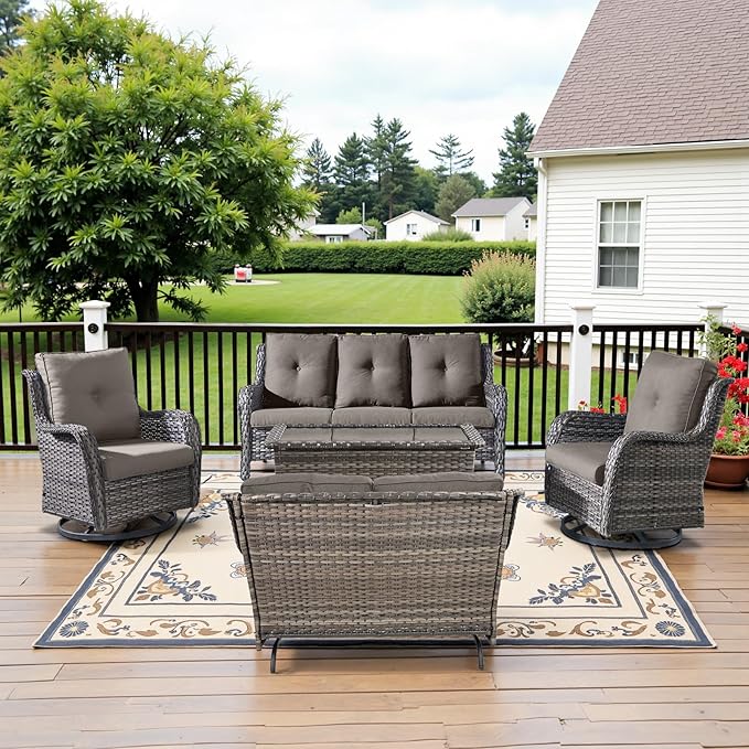 Belord 5 Piece Outdoor Wicker Furniture, Patio Swivel Rocking Chairs with Loveseat and 3 Seat Sofa - Photo 1