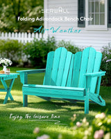 SERWALL Folding Adirondack Bench, HDPE All-Weather Adirondack Loveseat, 660 lbs Capacity - Photo 2