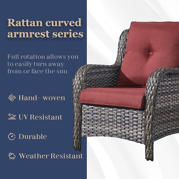 HUMMUH 4 Pieces Patio Furniture Set Wicker Patio Chairs Set of 2 with Ottomans Rattan Outdoor Furniture Conversation - Photo 3