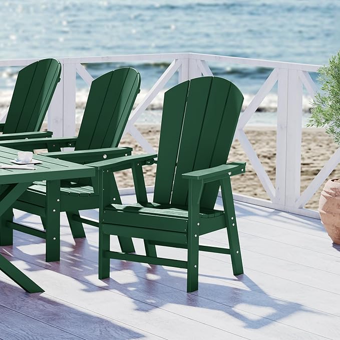 WestinTrends Malibu Outdoor Patio HDPE Plastic Adirondack Dining Chair Dark Green