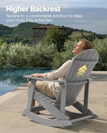 YEFU Outdoor Rocking Chair Set of 4,Adirondack Rocking Chair,Patio Rocker Chair with Wide Back,Oversized Rocker Chair Look Like Real Wood, for Lawn, Porch, Backyard, Indoor and Garden(Grey)
