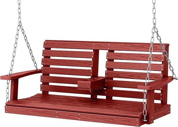 KINGYES Outdoor Hanging Patio Swing Chair, 2 Seat with Cup Holders, Waterproof Bench for Courtyard & Garden - Photo 1