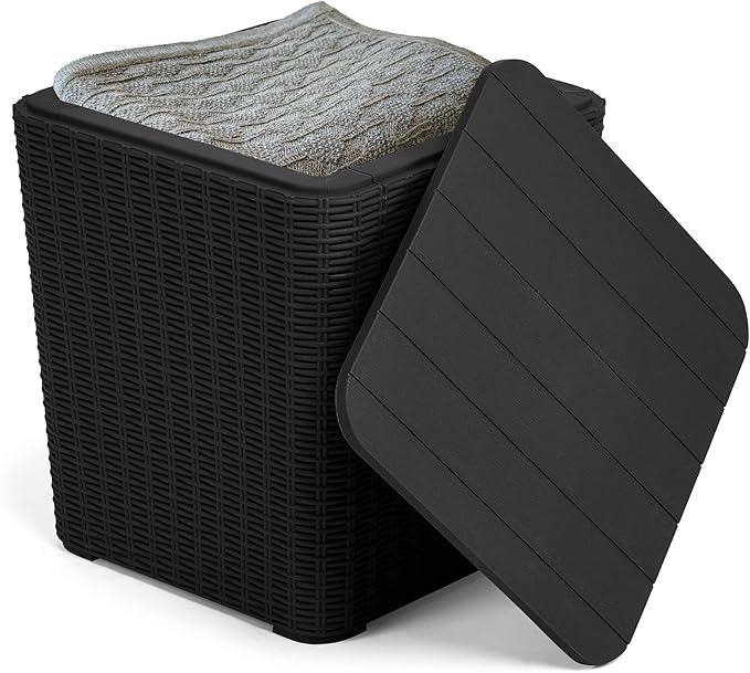 YITAHOME Outdoor Coffee Table with Extra Storage 11.5 Gallon Resin Rattan Side Table for Patio Decor,Cushions(Black) - Photo 10