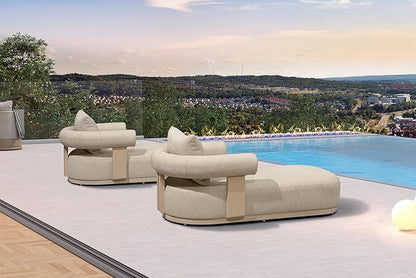 PURPLE LEAF Outdoor Chaise Lounge Set of 2 Chair Modern Aluminum Lounger Daybed with Lumbar Pillow and Armrest for Patio Poolside Beach Sunbathing Deck, Cream