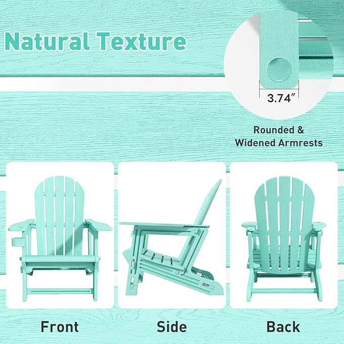 Adirondack Chair, Tool-Free Assembly All-Weather Adirondack Chairs, HDPE Fire Pit Chairs with Cup Holder, Outdoor Chair for Patio Garden (Aruba)
