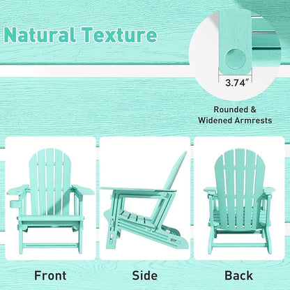 Adirondack Chair, Tool-Free Assembly All-Weather Adirondack Chairs, HDPE Fire Pit Chairs with Cup Holder, Outdoor Chair for Patio Garden (Aruba)