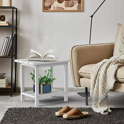 nevilywood Adirondack Square Side Table - 18.4" Large Panel HDPE Outdoor End Table - Weatherproof, Rustproof & Low Maintenance for Patio, Lawn, Pool, Indoor Use (White)