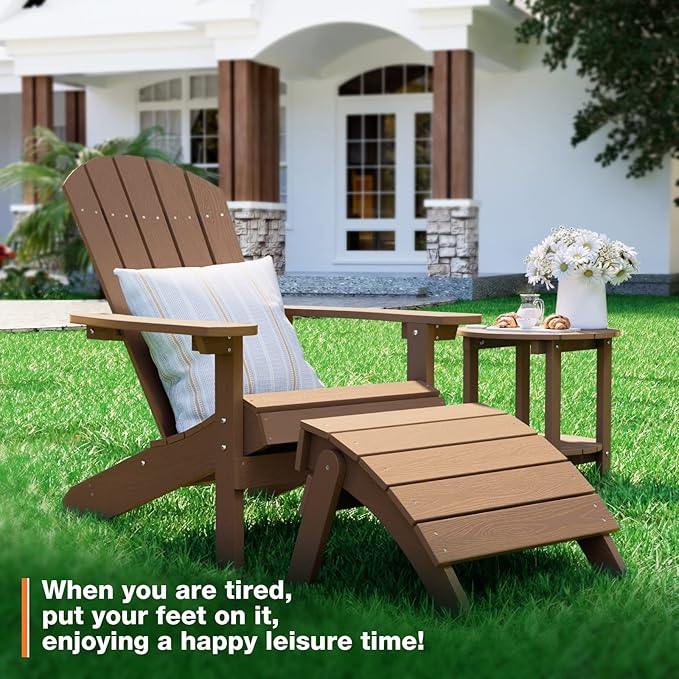 YEFU Adirondack Ottoman, Patio Foot Rest, Adirondack Foot Rest, Folding Adirondack Footstool, Weather Resistant for Adirondack Chair, Widely Used for Outdoor, Porch, Backyard, Garden, Fire Pits-Teak