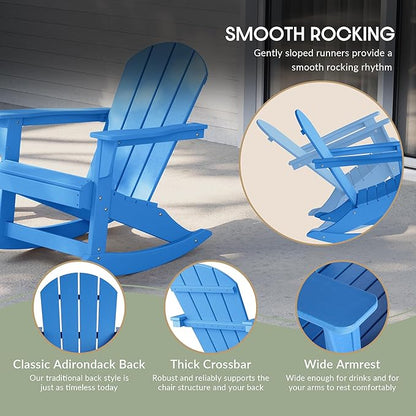 WestinTrends Malibu 2 Piece Set Outdoor/Patio Poly Adirondack Rocking Chairs (2 Seater), Pacific Blue