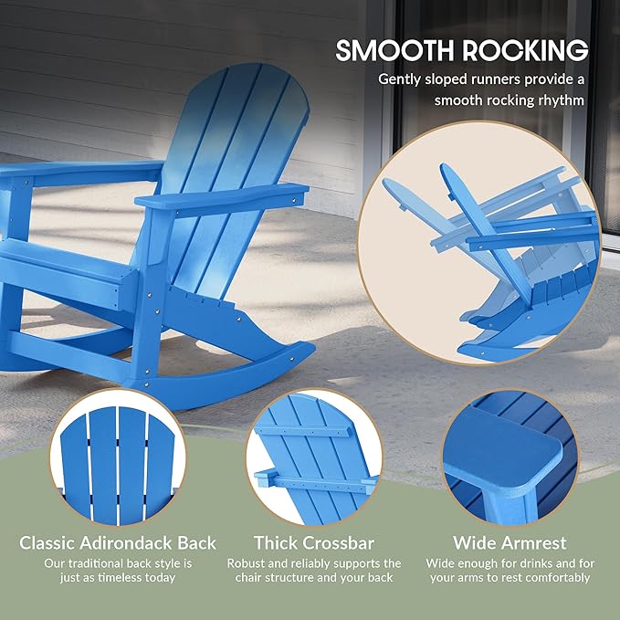 WestinTrends Malibu Outdoor Patio Porch Rocking Adirondack Chair (Set of 4), Pacific Blue
