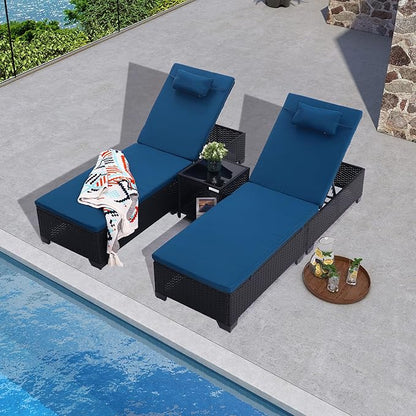 Patio Chaise Lounge Outdoor Lounge Chair Chaise Lounger Patio Reclining Chair with Angle Adjustment by PE Rattan Aluminum Alloy for Courtyards Poolside Garden Beaches Clearance (Slate Blue)
