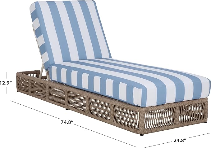 SAFAVIEH Outdoor Patio Furniture Collection - Gillian Heather Tan Rope Daybed, Baby Blue Stripe Cushion - Photo 3